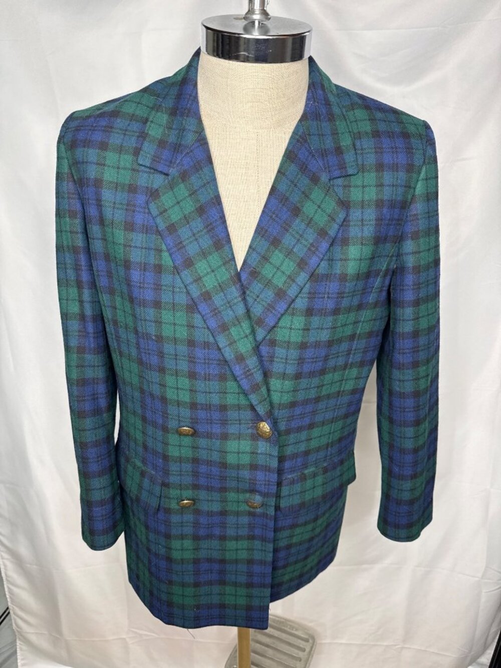 Pendleton Womens Green & Blue Plaid Wool Blazer Double-Breasted Size 8 Made In U
